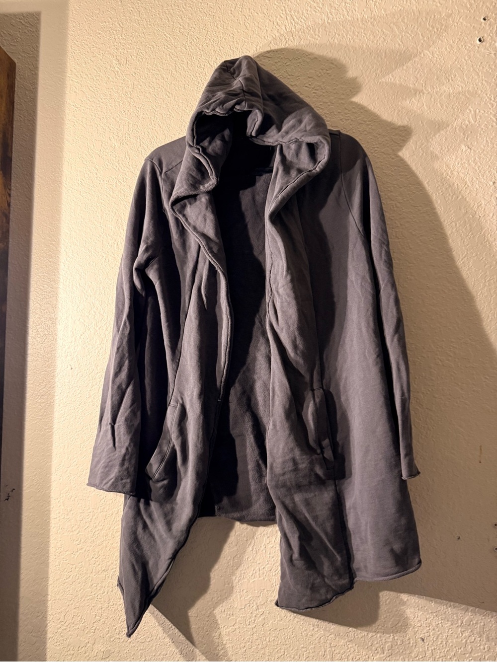 Divided Hooded Open-Front Lightweight Jacket - Charcoal Gray
